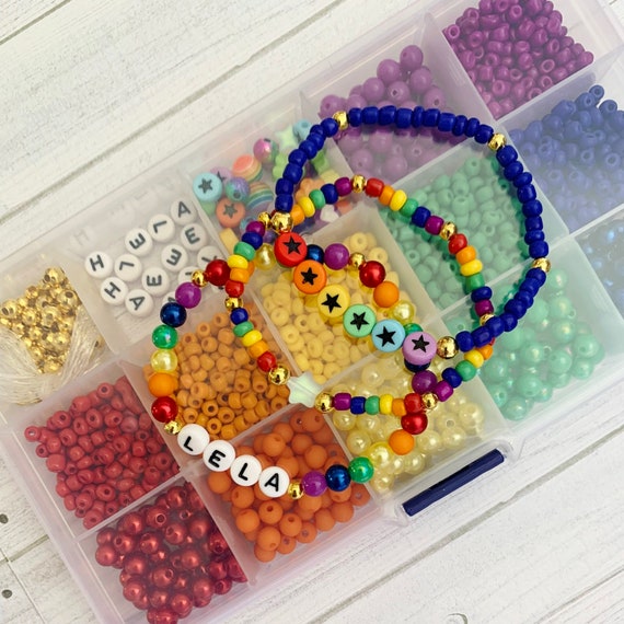DIY Rainbow Stretch Bracelet Kit Stretchy Bracelet Bead Kit Creative Bead  Activity Kit Bead Rainbow Name Bracelet Kit Friendship Bracelets 