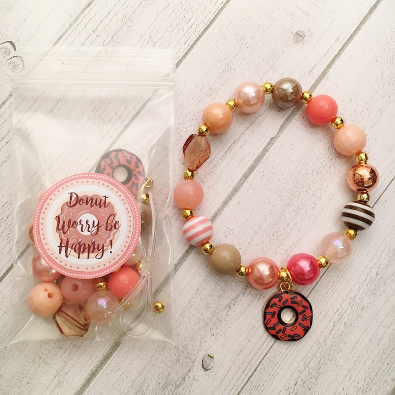8 Donut DIY Charm Bracelet Birthday or Slumber Party Activity DIY Bracelet Donut Worry be Happy DIY bracelet kit Pajama Party Activity