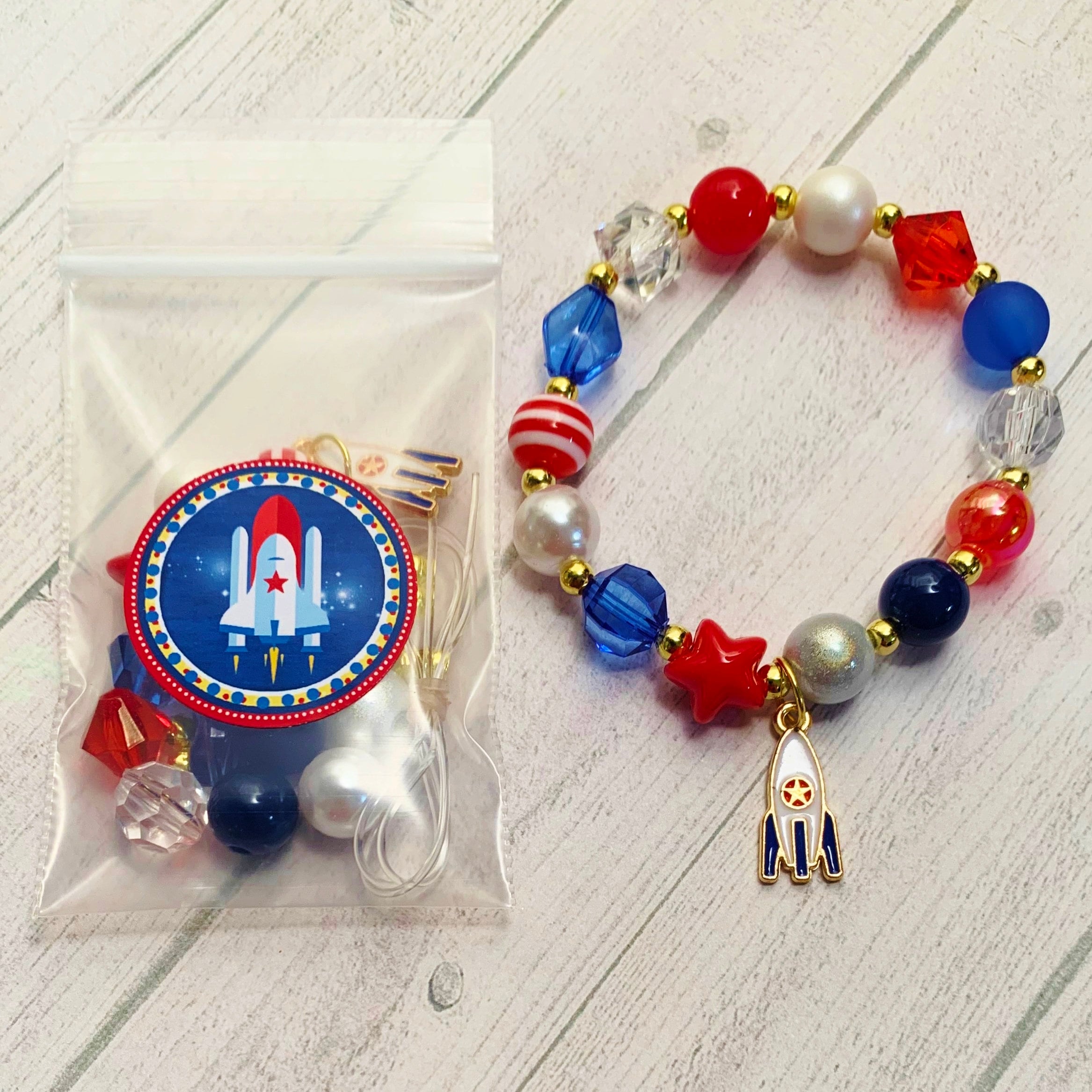 Space Rocket DIY Charm Bracelet Birthday or Slumber Party Activity DIY  Bracelet Space Party Bracelet Kit Pajama Party Activity Rocket 