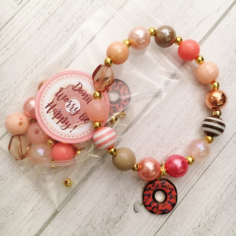 8 Donut DIY Charm Bracelet Birthday or Slumber Party Activity DIY Bracelet Donut Worry be Happy DIY bracelet kit Pajama Party Activity