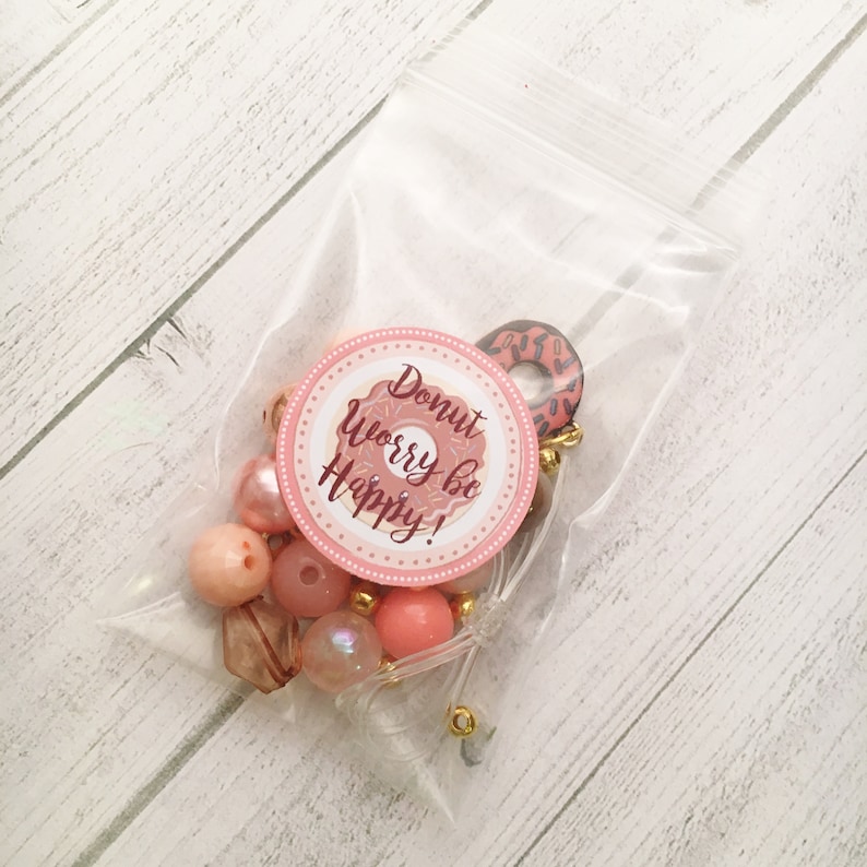 8 Donut DIY Charm Bracelet Birthday or Slumber Party Activity DIY Bracelet Donut Worry be Happy DIY bracelet kit Pajama Party Activity