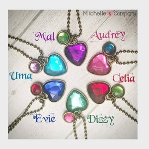 Descendants 3 Heart Necklace Birthday or Slumber Party Favors Mal, Evie Uma Celia Dizzy & Audrey necklace party favors Descendants 3