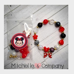 Minnie Mouse Bow Charm Bracelet Birthday or Slumber Party Favor Bracelet Minnie Mouse Birthday Minnie party Disney Trip Activity DIY