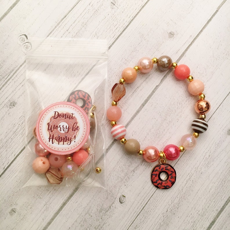 8 Donut DIY Charm Bracelet Birthday or Slumber Party Activity DIY Bracelet Donut Worry be Happy DIY bracelet kit Pajama Party Activity