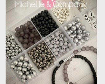 Personalized DIY Shades of Gray Bracelet kit Stretchy Bracelet Bead kit Creative Bead Activity Name Bracelet Kit Swiftie Friendship bracelet