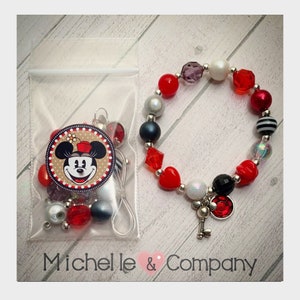Minnie Mouse Key Charm Bracelet Birthday or Slumber Party Favor Bracelet Minnie Mouse Birthday Minnie party Disney Trip Activity DIY
