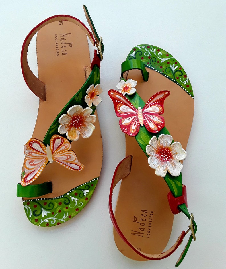 Flower Sandals Leather Sandals Floral Sandals Handpainted Etsy India