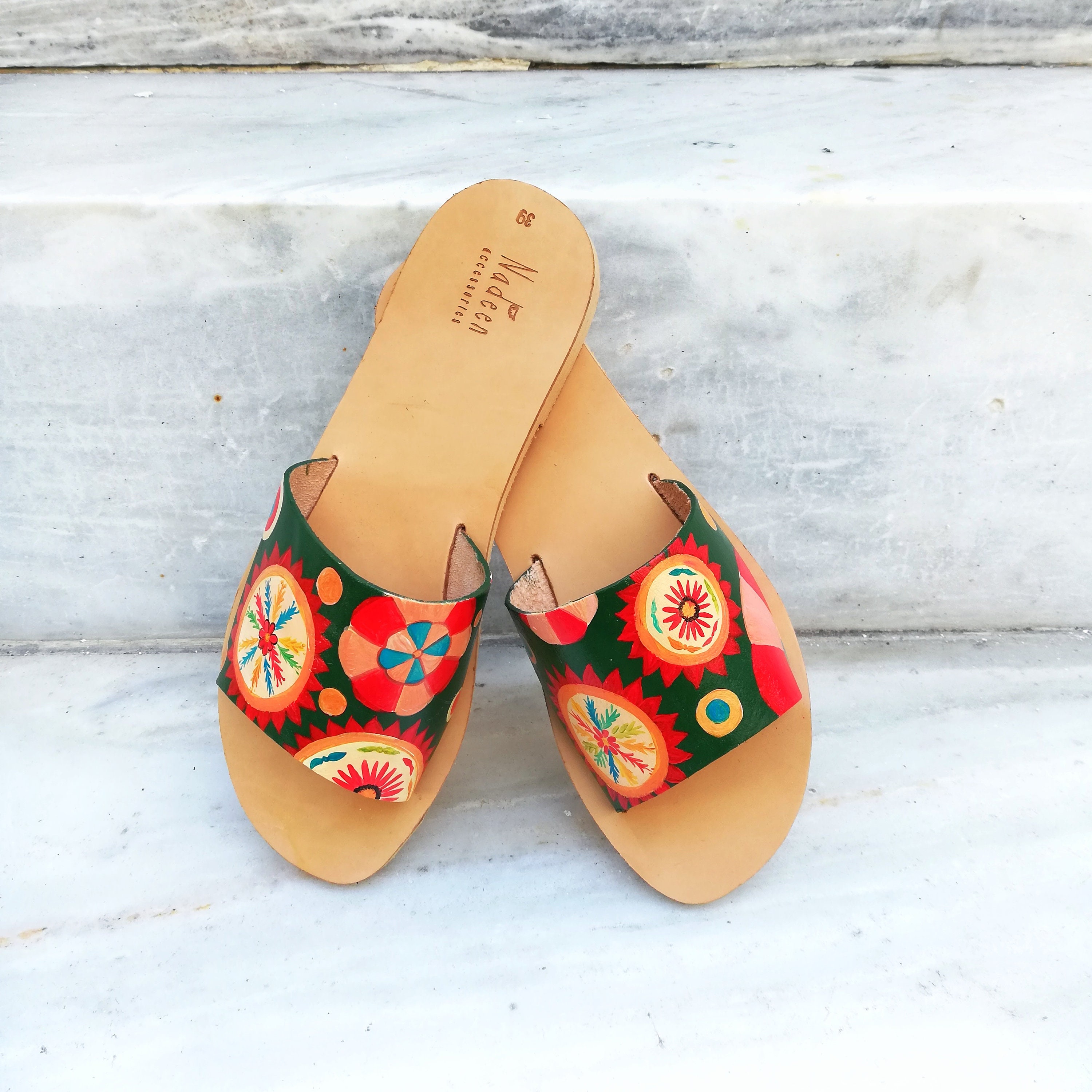 Flower sandals leather sandals floral sandals handpainted | Etsy