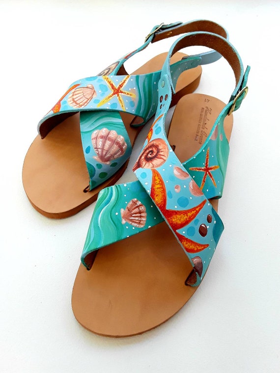 hand painted leather sandals