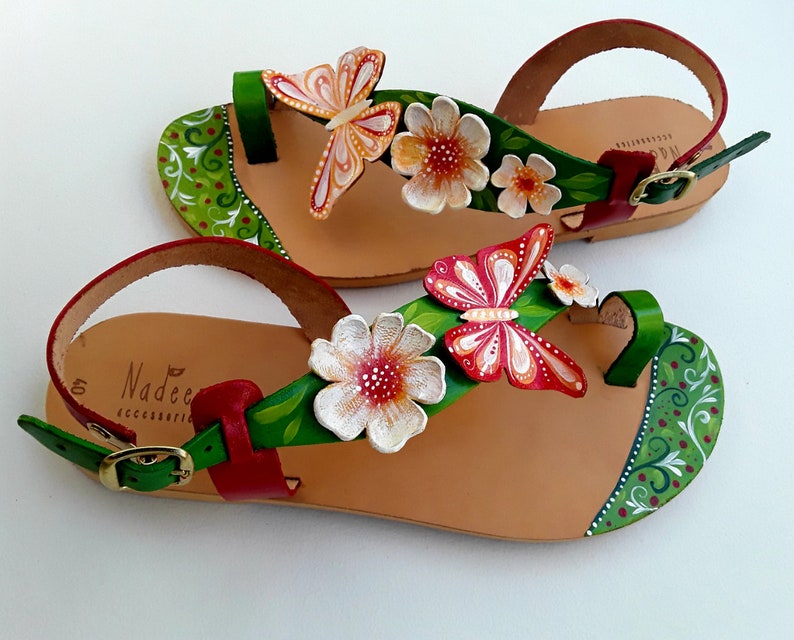Flower Sandals Leather Sandals Floral Sandals Handpainted Etsy India