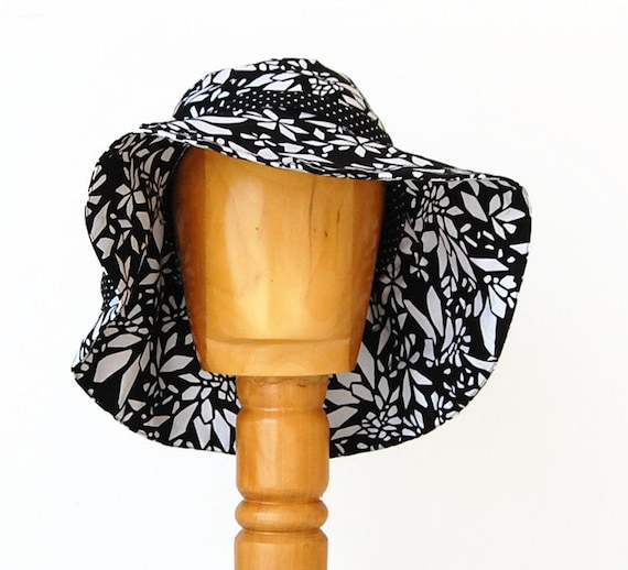 Floppy Hat-Women Sun Hat-Summer hat-Wide Brim Hat-Black and White Sun Hat-Beach Hat-Floppy Summer Hat-Geometric Hat-Sun Hat for Her-Sun Hat