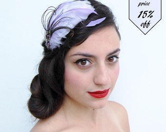 Purple fascinator-Feather headwear-Feather Fascinator-Purple Feather Headband-Cosplay Headband-1920s style-Great gatsby-Flapper style