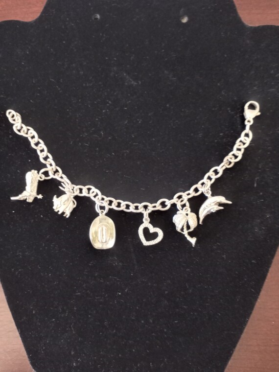 Sterling Silver Vintage Charm Bracelet with Six Sterling Charms