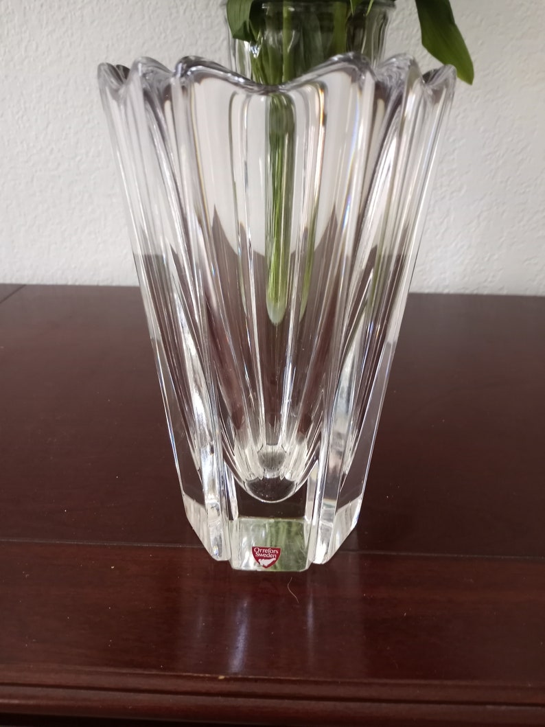 Orrefors corona Pattern Crystal Vase Signed and Numbered Approx. 7 3/4