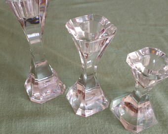 Villeroy & Boch Vintage Graduated Signed Crystal Candlesticks - Set of 3