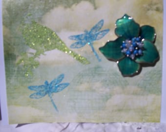 Vintage Liz Claiborne blue/green enameled brooch