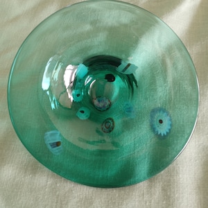 Turquoise Glass Infused Small Console Bowl with Scattered Inclusions
