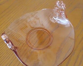 Pink Depression Glass Handled Tidbit Plate