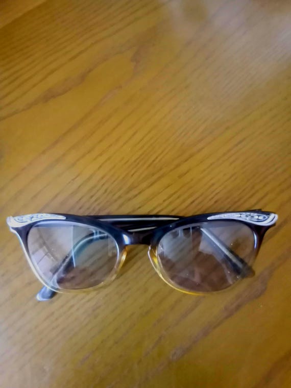 Eyeglasses Vintage Frames With Etched Metal Decor - Faux Tortoise Shell