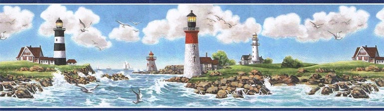 Nautical Lighthouse TA39005B Wallpaper Border | Etsy