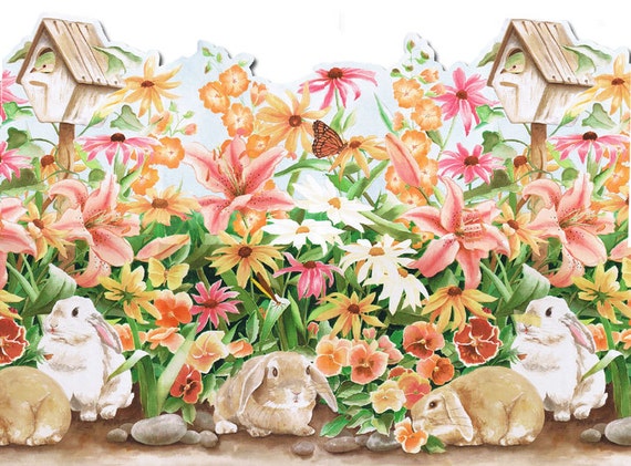 Rabbits Butterfly Hkdc Wallpaper Border Etsy