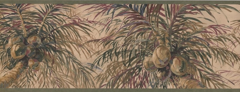 Coconuts on Palm Trees Latte Beige HV6012B Wallpaper Border