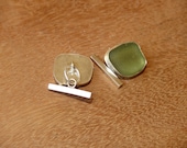 Green sea glass cufflinks. Surf tumbled beach glass. Handmade Silver cufflinks. Fathers Day Gift. OOAK, UK Seller.