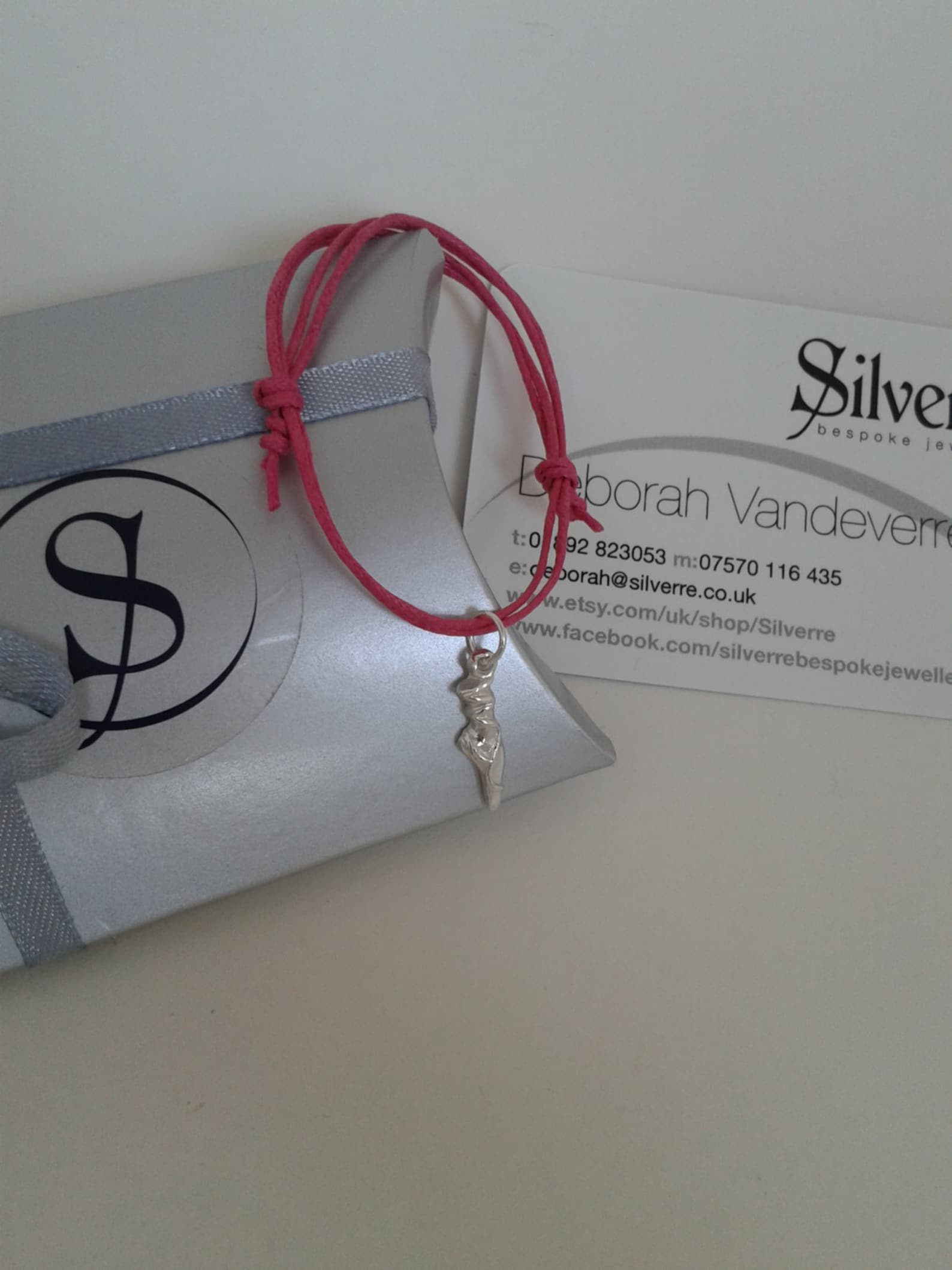 dainty point ballet shoe silver charm, cotton braid adjustable silver charm bracelet, solid silver charm on coloured cord, uk se
