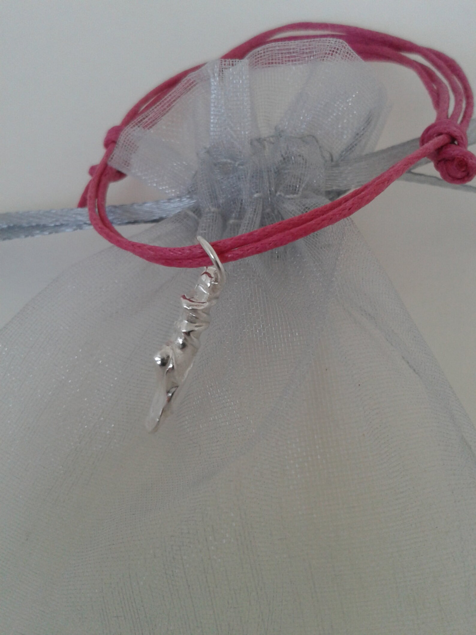dainty point ballet shoe silver charm, cotton braid adjustable silver charm bracelet, solid silver charm on coloured cord, uk se