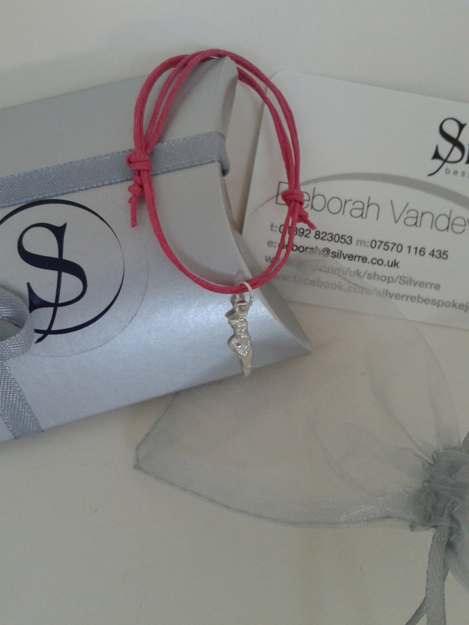 dainty point ballet shoe silver charm, cotton braid adjustable silver charm bracelet, solid silver charm on coloured cord, uk se