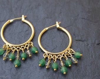 Gold hoop earrings with Bohemian glass beads