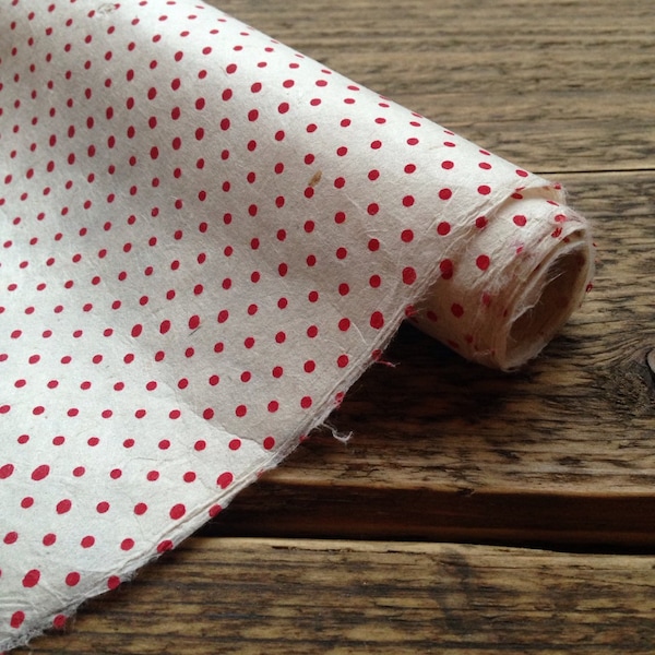 Red Polka Dot Wrapping Paper. Handmade Lokta Paper. Retro Gift Wrap. 75 x 50cm.