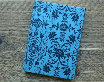 Handmade Lokta Paper Address Book, Dusty Blue and Black Floral