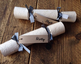 Rustic Wedding Favor Crackers, Lokta Paper with Hearts (Set of 12)