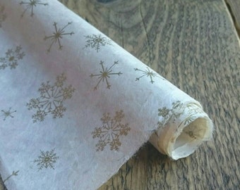 Gold Snowflake Wrapping Paper / Handmade Lokta Paper / 75 x 50cm.