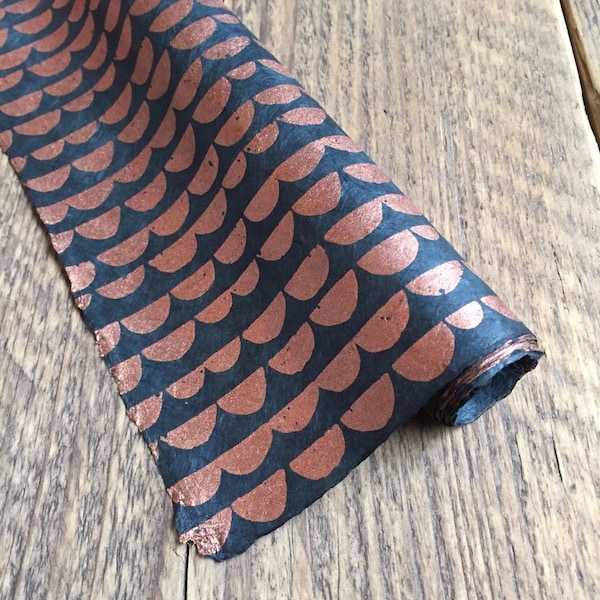 Copper Half Moon Wrapping Paper. Handmade Lokta Paper. Gift Wrap. 75 x 50cm.