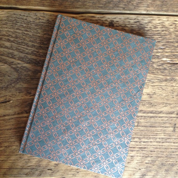 Handmade Lokta Paper Address Book, Copper/Dark Teal Blossom Print