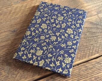 Handmade Lokta Paper Address Book, Gold & Indigo Oriental Print