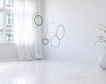 Raundo - Mobile moderno per adulti. Decorazione semplice per spazi abitativi e di lavoro nei colori verde neon e bianco, trasparente