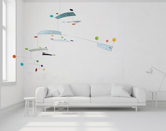 Fly,-  modern Mobile, grey, lightblue with colorful dotts