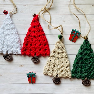Set of 4 Handcrafted Crochet  Christmas Trees l Christmas Tree Ornament | Crocheted Trees | Christmas Tree Decoration | Small Christmas Gift