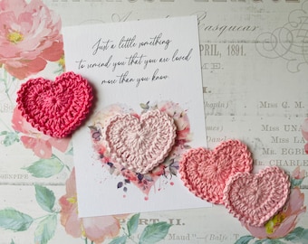 Hand Made Heart Shaped Crochet Pocket Hugs / Pocket Heart Card/ Pocket Hug Card / Crochet Heart Pocket Card / Crochet Gift / Thinking of You