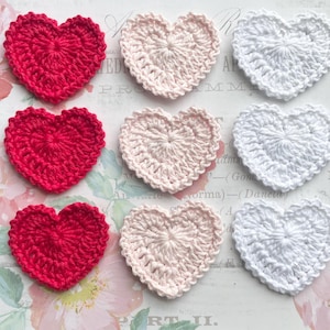 Crochet Heart Appliqué Set of 9 – Red, Pink & White Cotton Hearts for Crafting, Scrapbooking, Gift Wrapping, Card Making, Baby Decor