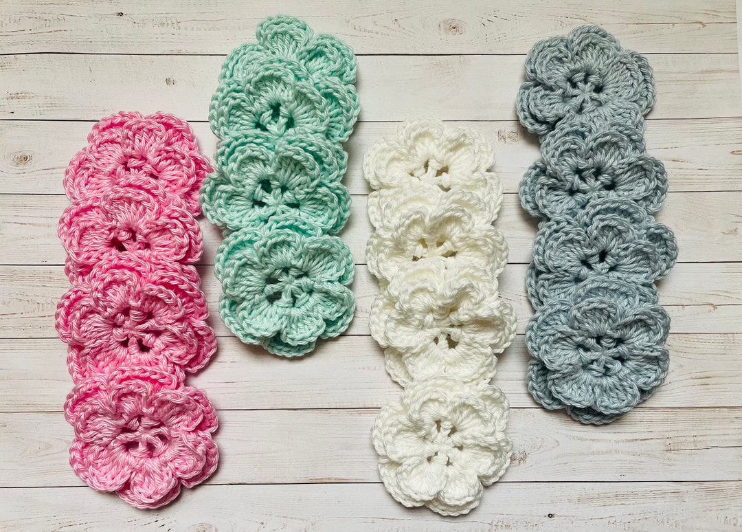 16 Crochet Flowers Double Layer Crochet Flowers Cotton Etsy