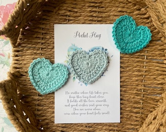 Hand Made Heart Shaped Crochet Pocket Hugs / Pocket Heart Card/ Pocket Hug Card / Crochet Heart Pocket Card / Crochet Gift / Thinking of You