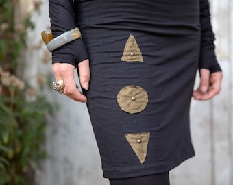 Rok "Evie" met geometrische applicatie. Psy, punk, donkere mode, goa, elven, steampunkstijl - alternatieve kleding