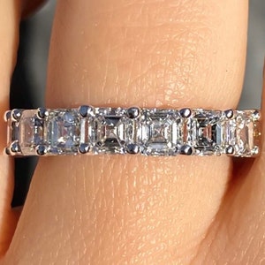 6.00CT Diamond Asscher Cut Eternity Prong Set Wedding Bands Anniversary Stackable Rings Stone Shape Platinum 18K 14K White Yellow Rose Gold