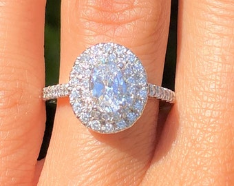1.00CT Diamond Oval Shape Double Halo Engagement Ring 0.50CT Center Anniversary Rings Band Diamonds Platinum 18K 14K White Yellow Rose Gold