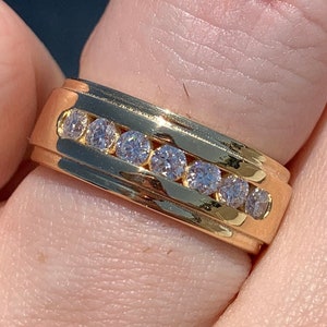 0.70CT Diamond Men&#39;s Band 1 Row 7 Round Diamonds Channel Set High Polish Finish Wedding Ring Jaden Platinum 18K 14K White Yellow Rose Gold