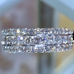 1.25CT Diamond Wedding Band 3 Row Prong Anniversary Ring Art Deco Bands 1/2 Eternity Stackable Rings Platinum 18K 14K White Yellow Rose Gold